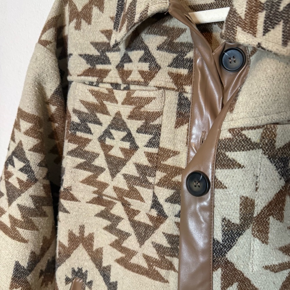 Aztec Patterned Jacket With Brown Accents - Overs… - image 4